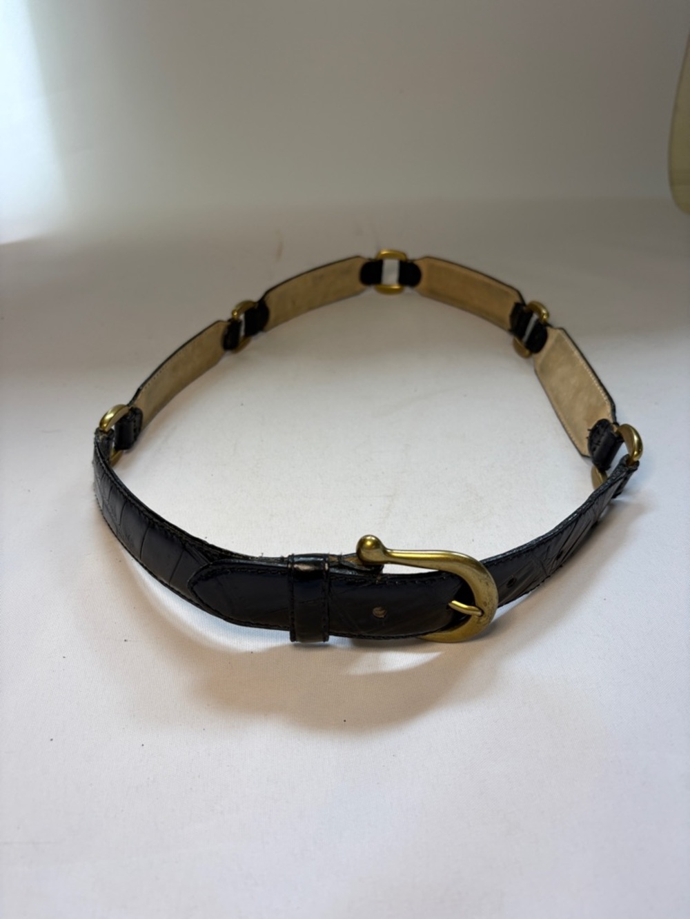 Fossil BT7029 Black Croc Embossed Leather Segmented‎ Link Belt Size 38 Inches